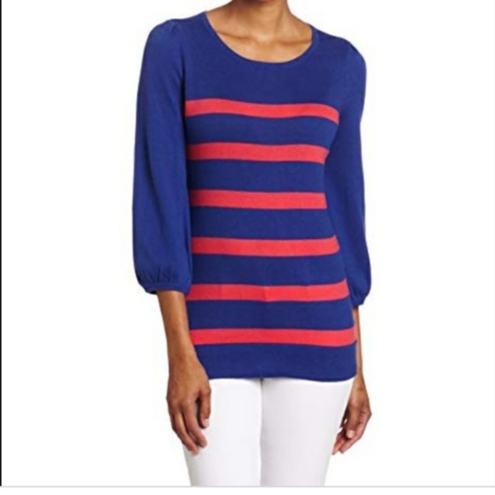 Lilly‎ Pulitzer S Rebecca 3/4 Sleeve Blue Pink Striped Pattern sweater